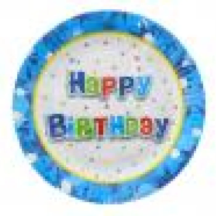 Papírový talířek Happy Birthday modrý - 18 cm / 6 ks