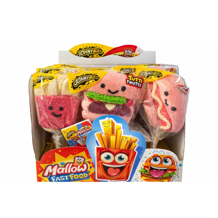 Johny Bee Mallow Fast Food – marshmallow lízátko 35 g - 18 Ks - 