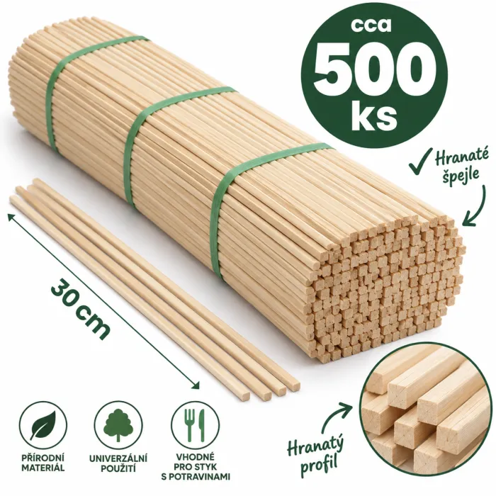 Hranaté lipové špejle - cca 500 ks - 30 cm
