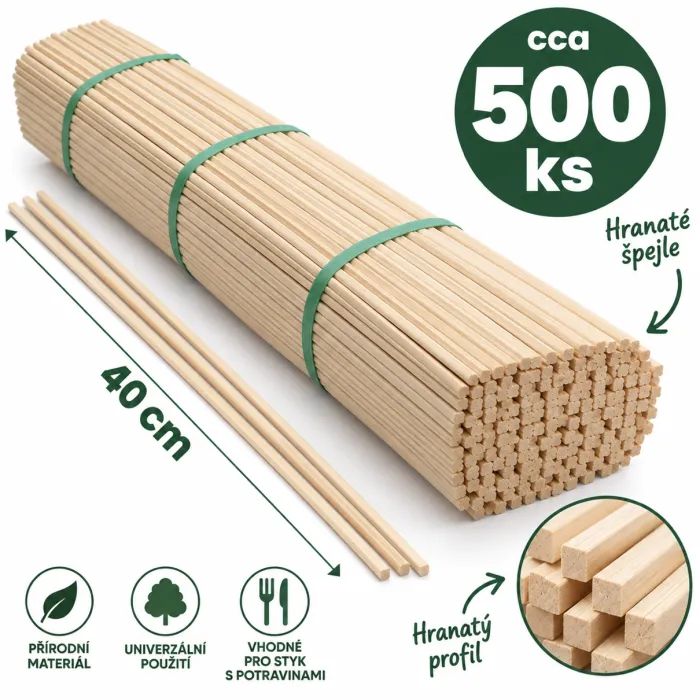 Hranaté lipové špejle - cca 500 ks - 40 cm
