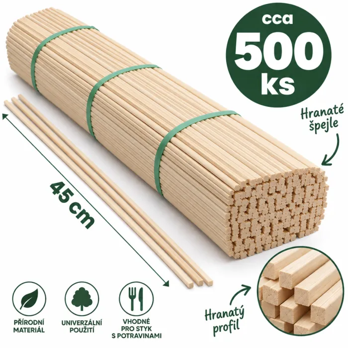 Hranaté lipové špejle - cca 500 ks - 45 cm